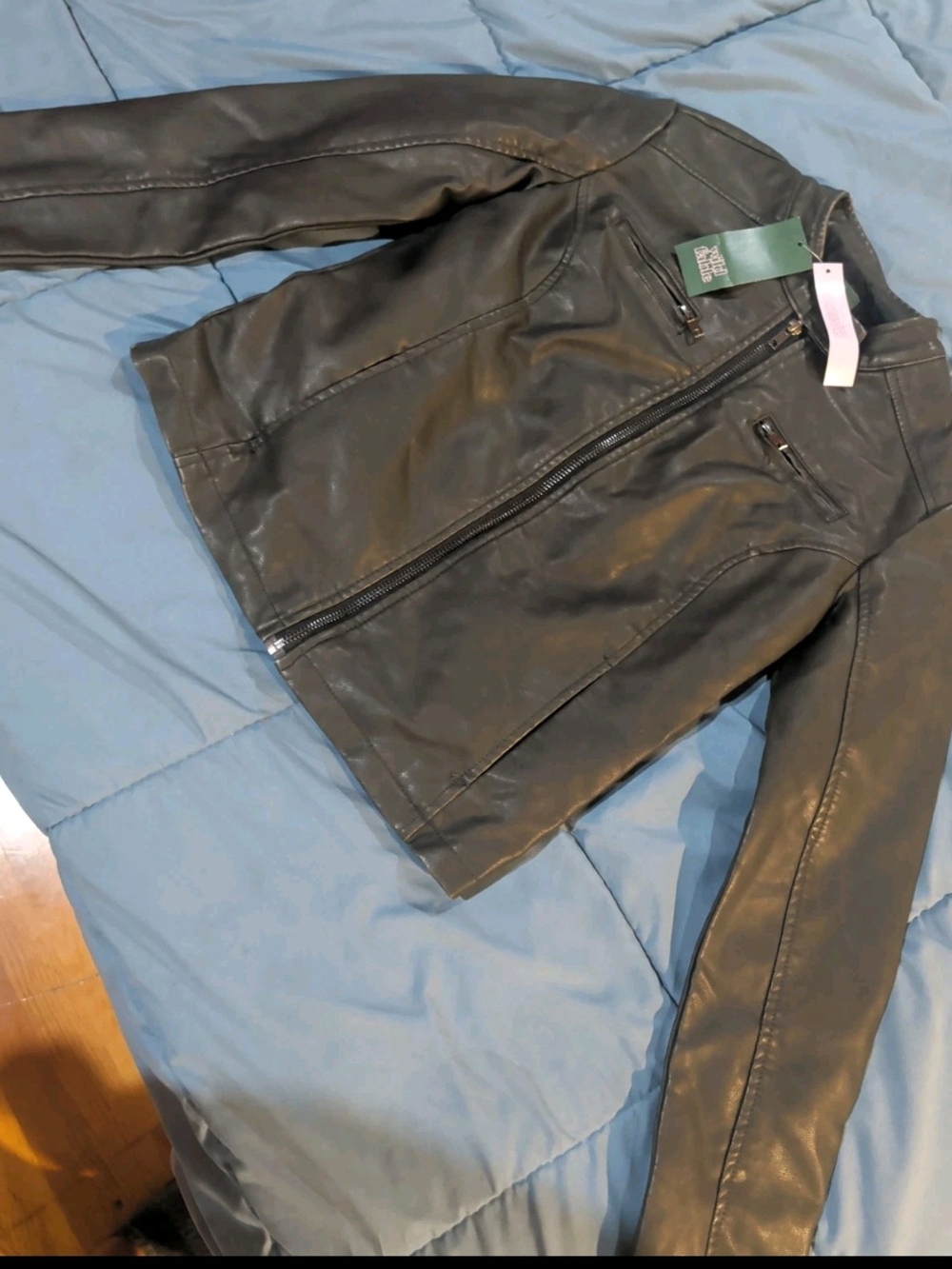 Women Faux Leather Racing Jacket - Wild Fable Black XXS NWT